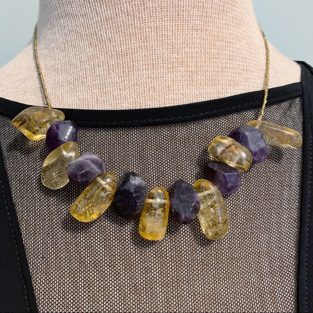 Genuine Amber and amethyst Gemstone neckla…